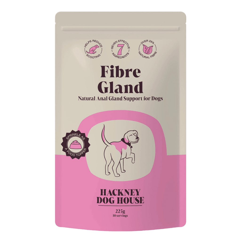 Pack of Fibre Gland Blend anal gland support for dogs, cut out on a transparent background