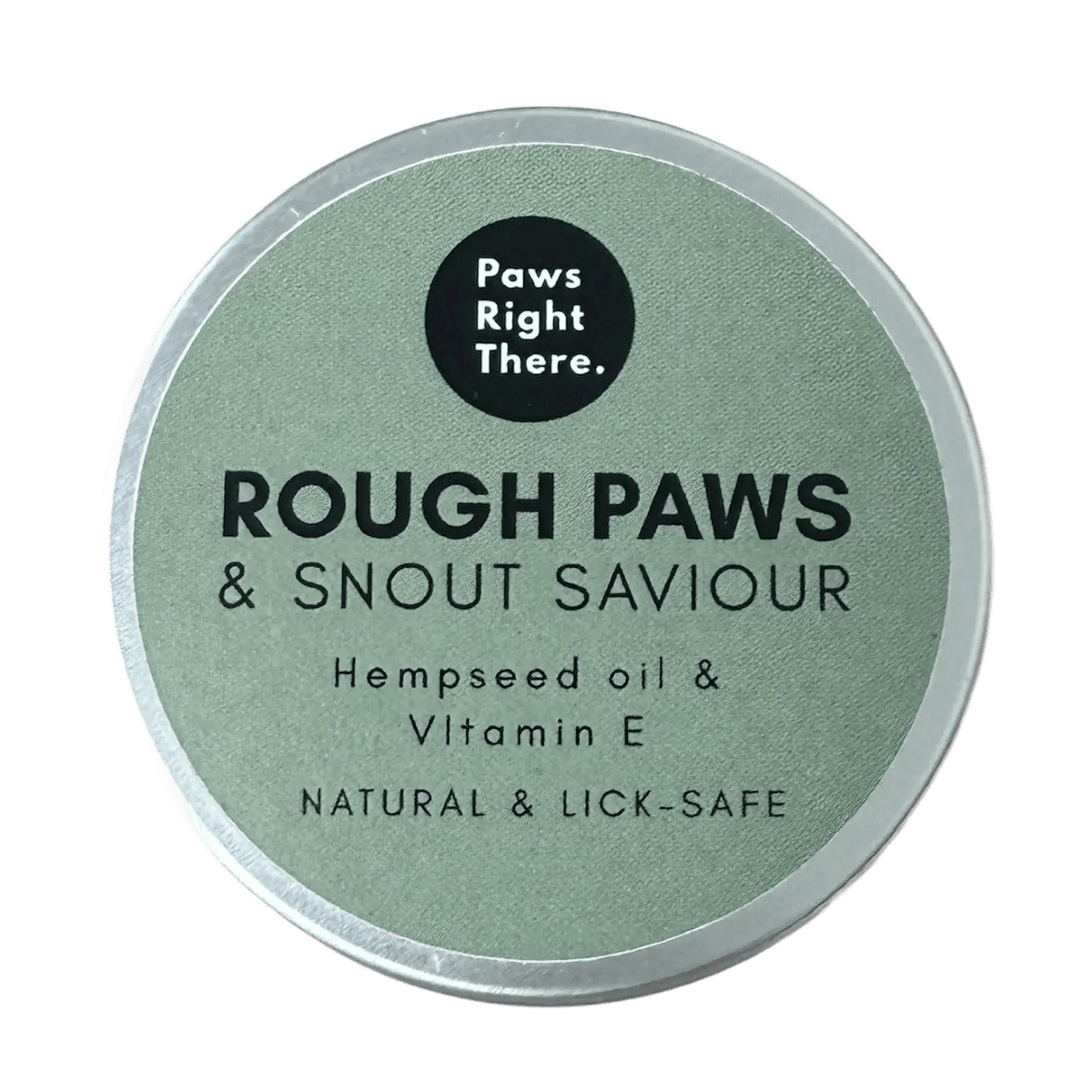 Tin of Rough Paws and Snout Saviour vegan paw balm, cut out on a transparent background