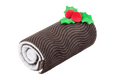 Christmas Yule Log shaped plush dog toy, cut out on a transparent background